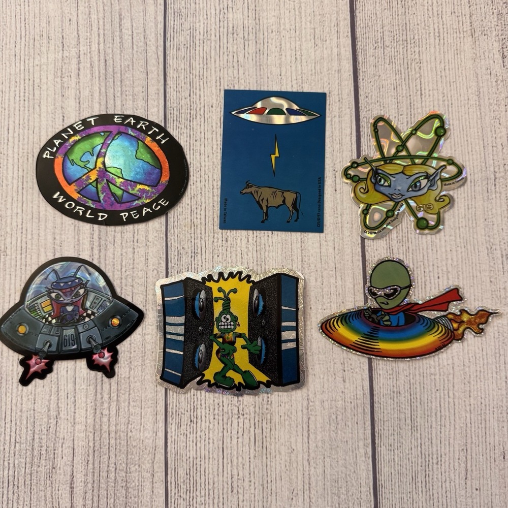 Vintage CEI Alien Holographic Sticker Card Lot Of 6 UFO 619 Peace Taiwan Rare‎